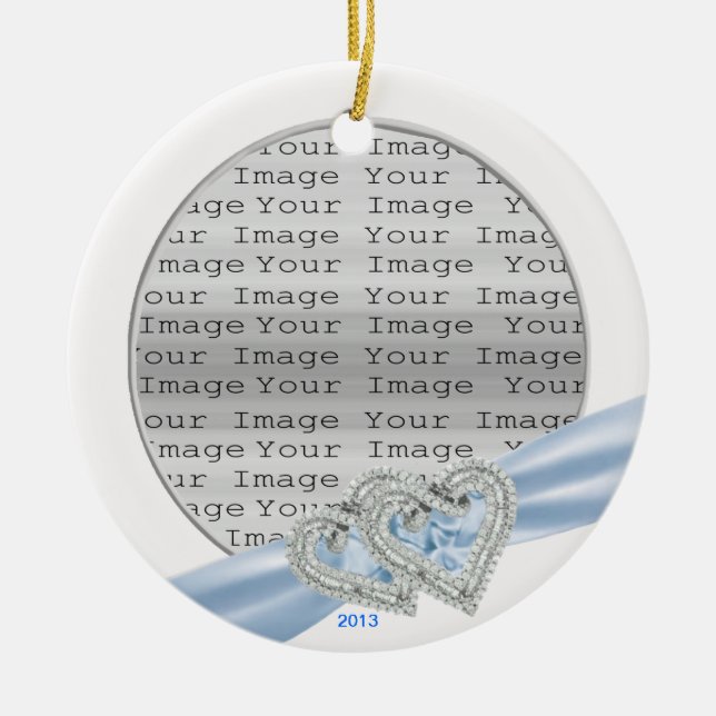 Custom Hearts Ice Blue Ribbon Ornament (Vorne)