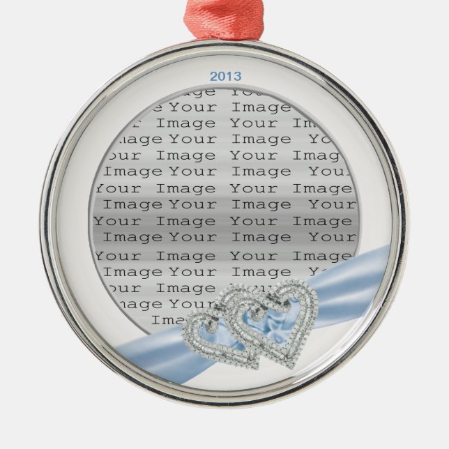 Custom Hearts Ice Blue Ribbon Ornament (Vorne)