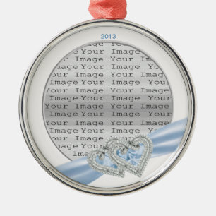 Custom Hearts Ice Blue Ribbon Ornament Aus Metall