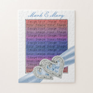 Custom Hearts Ice Blue Ribbon Puzzle