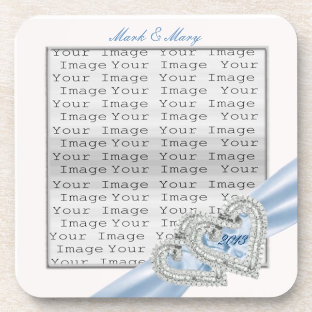 Custom Hearts Ice Blue Ribbon Untersetzer (Vorderseite)