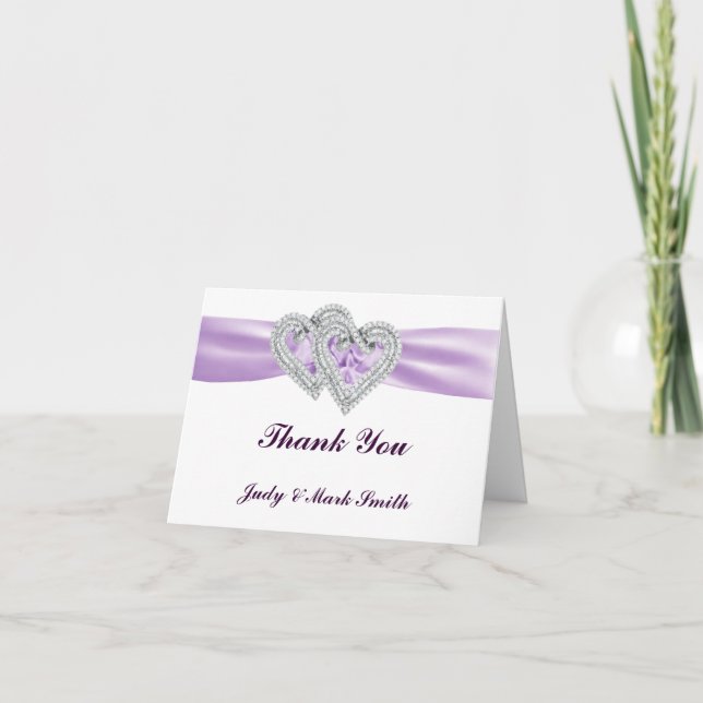 Custom Hearts Lavender Ribbon Vielen Dank Karte (Vorderseite)