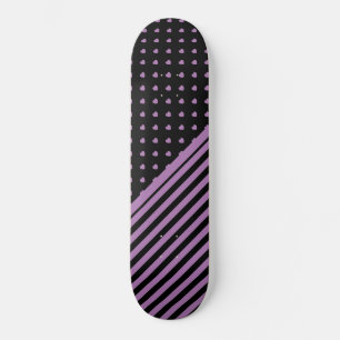 CUSTOM HEARTS & STRIPES BLACK PURPLE PATTERN SKATEBOARD