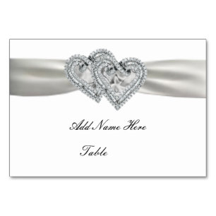 Custom Hearts White Wedding Platzkarte Tischnummer