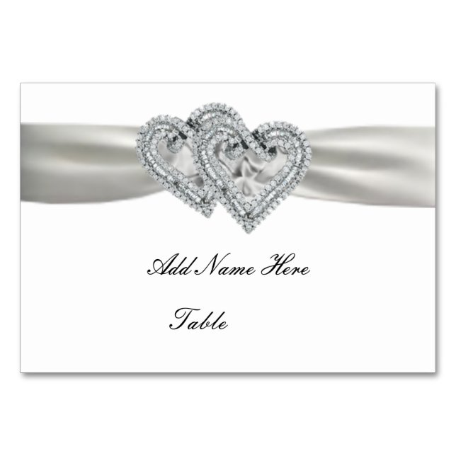Custom Hearts White Wedding Platzkarte Tischnummer (Vorderseite)