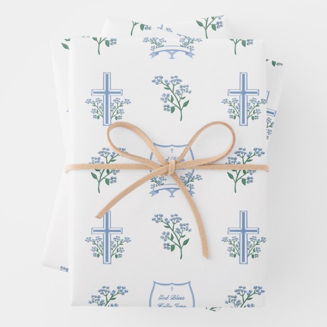 Custom Heilige Taufe Erste Kommunion Floral Baby Geschenkpapier Set (Beispiel)