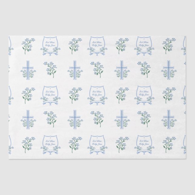 Custom Heilige Taufe Erste Kommunion Floral Baby Seidenpapier (Vorderseite)