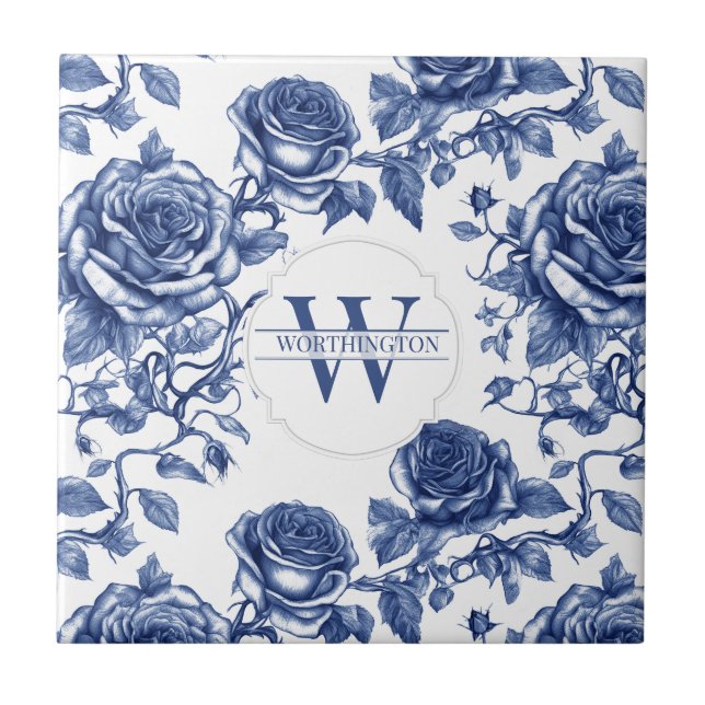Custom Heirloom Rose Collection Blue Rose Fliese (Vorderseite)