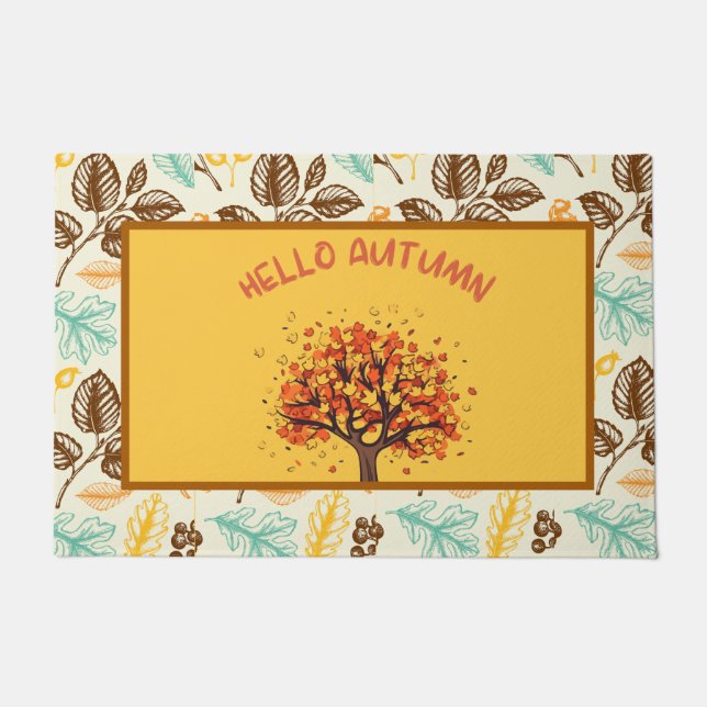 Custom "Hello Autumn" farbenfrohe Herbstlaub Doorm Fußmatte (Vorderseite)