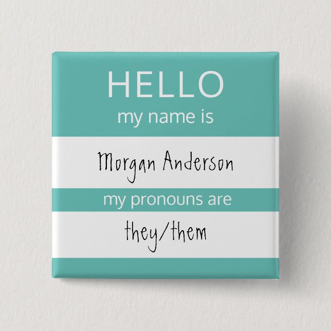Custom HELLO Mein Name Pronouns ist Abzeichen Button (Vorderseite)