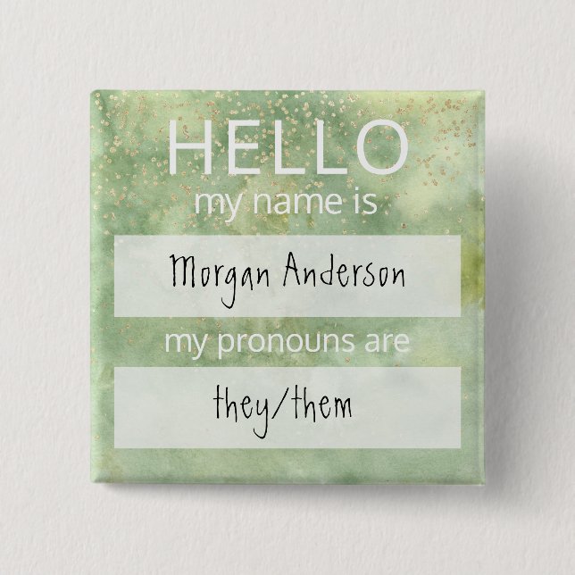 Custom HELLO Mein Name Pronouns ist Abzeichen Button (Vorderseite)