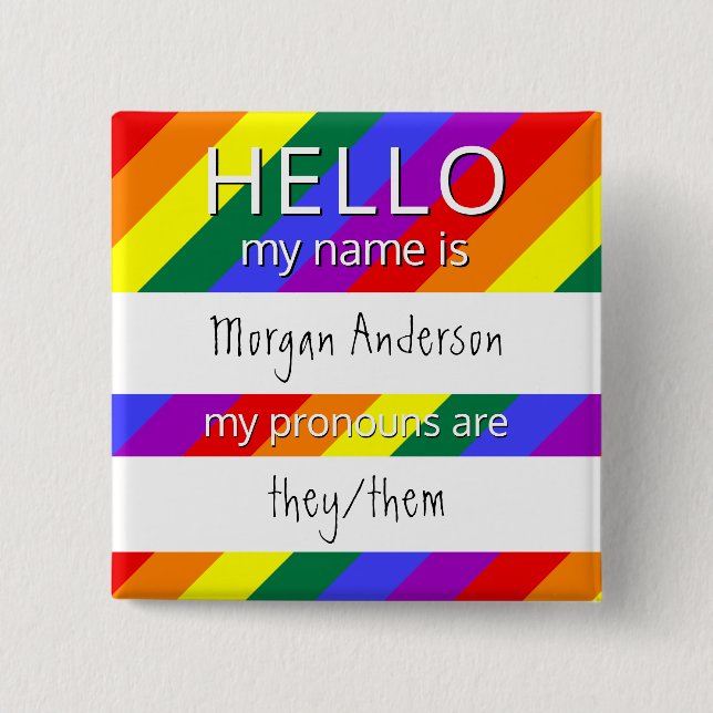 Custom HELLO Mein Name Pronouns ist Abzeichen Button (Vorderseite)