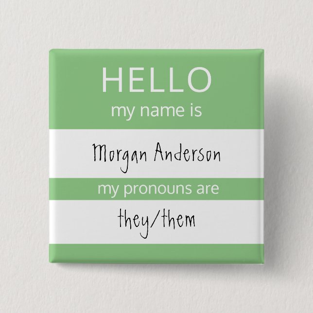 Custom HELLO Mein Name Pronouns ist Abzeichen Button (Vorderseite)