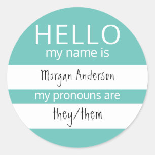 Custom HELLO Mein Name Pronouns ist Runder Aufkleber