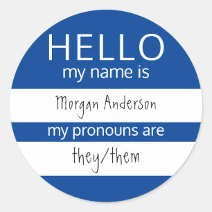 Custom HELLO Mein Name Pronouns ist Runder Aufkleber
