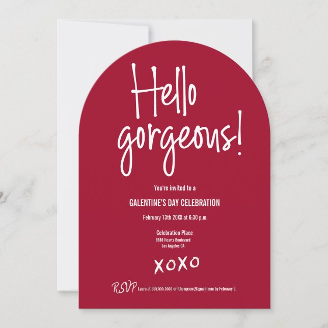 Custom Hello prächtige Galentine's Day xoxo Rot Einladung (Vorderseite)