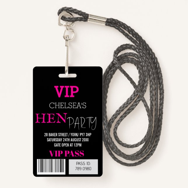 Custom Hen Party Festival Access Pass VIP Ausweis (Vorderseite mit Schlüsselband)
