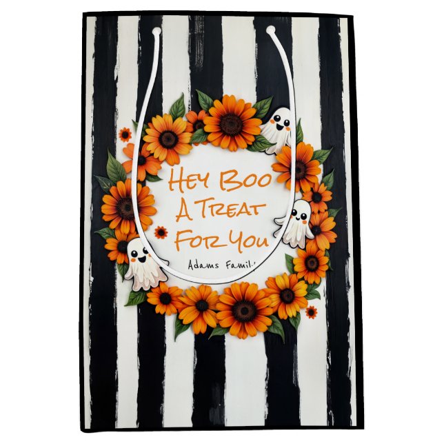 Custom Hey Boo Trick oder Ghost floral Design beha Mittlere Geschenktüte (Vorderseite)