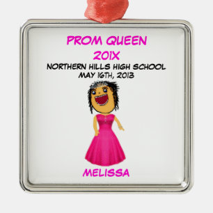 Custom High School Prom Queen Cartoon Silbernes Ornament
