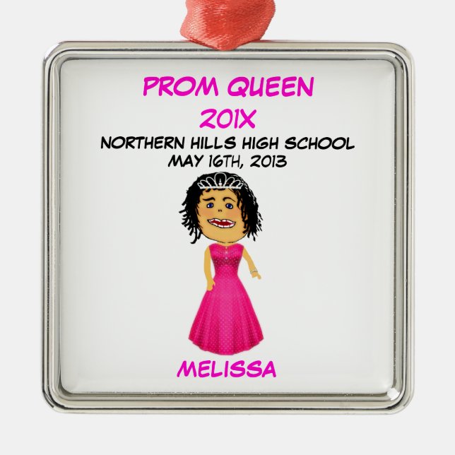 Custom High School Prom Queen Cartoon Silbernes Ornament (Vorne)