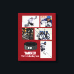 Custom Hockey Foto Collage Team Ihren Text benenne Leinwanddruck<br><div class="desc">Diese Hockey-Collage enthält Ihre 5 Fotos und den Namen oder Teamnamen Ihres Spielers und fügt auch eine Nummer hinzu. Ändern Sie die Hintergrundfarbe entsprechend den Farben Ihres Teams. Eine tolle Möglichkeit, die Saison und die harte Arbeit Ihres Spielers zu feiern. Macht auch einen nachdenklichen Trainer. Klicken Sie auf das Logo...</div>