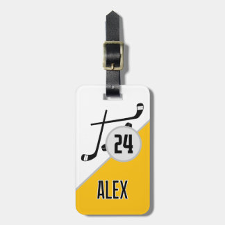 Custom Hockey Name Number Team Bag Tag Gelb Gepäckanhänger