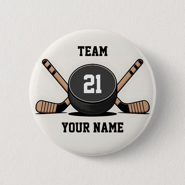 Custom Hockey Puck and Sticks Keychain Button (Vorderseite)