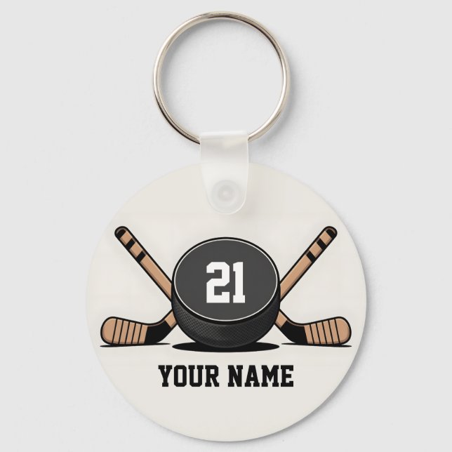 Custom Hockey Puck and Sticks Keychain Schlüsselanhänger (Vorderseite)
