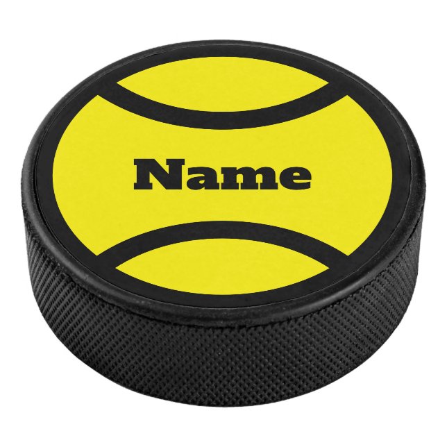 Custom Hockey Puck mit gelbem Tennisball Logo (3/4)