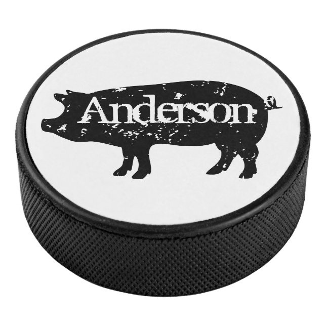 Custom Hockey Puck mit Vintagem Schweinelogo (3/4)