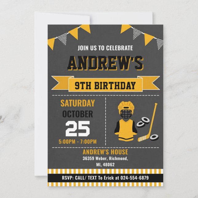 Custom Hockey Sports Birthday Invitation Einladung (Vorderseite)