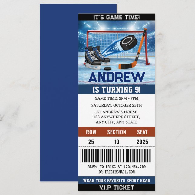 Custom Hockey Ticket  Birthday Decorations Einladung (Vorne/Hinten)