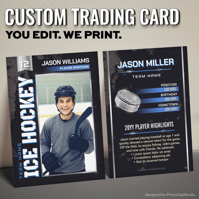 Custom Hockey Trading Card, Blue Power Player Telefonnummerkarte (Custom Hockey Trading Card, Blue Power Player Card)