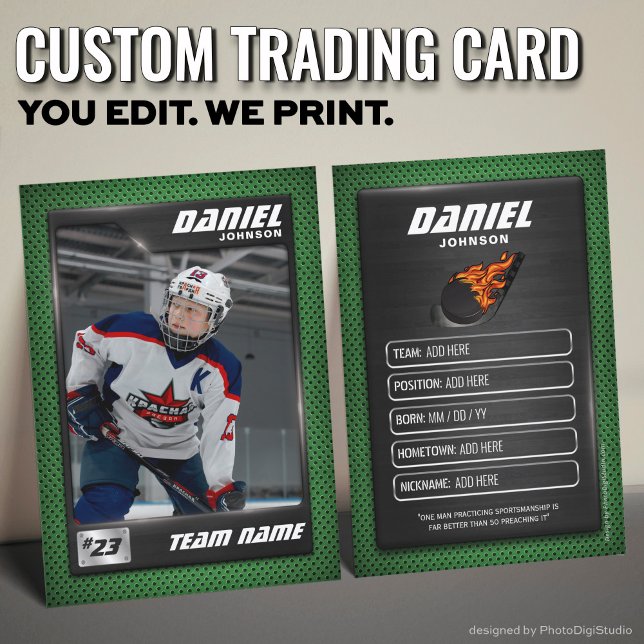Custom Hockey Trading Card, Green Graphite Player Telefonnummerkarte (Custom Hockey Trading Card, Green Graphite Player Card)