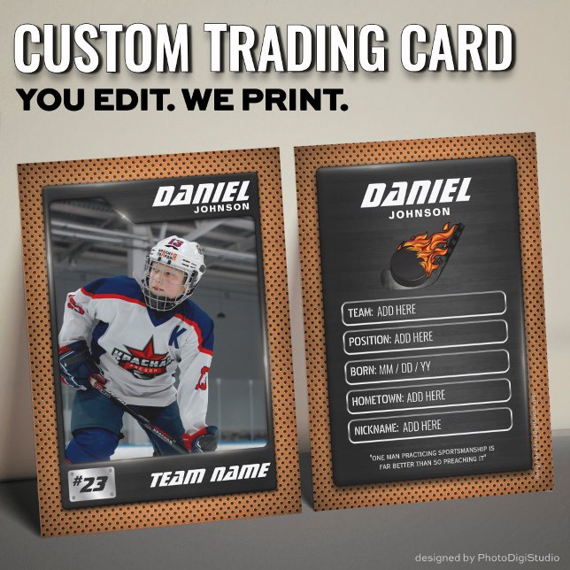 Custom Hockey Trading Card, Orange Graphite Player Telefonnummerkarte (Custom Hockey Trading Card, Orange Graphite Player Card)