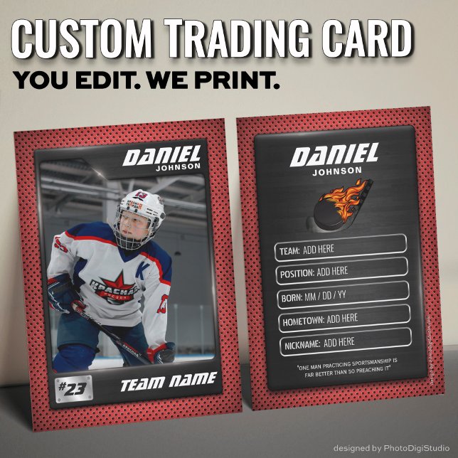 Custom Hockey Trading Card, Red Graphite Player Telefonnummerkarte (Custom Hockey Trading Card, Red Graphite Player Card)