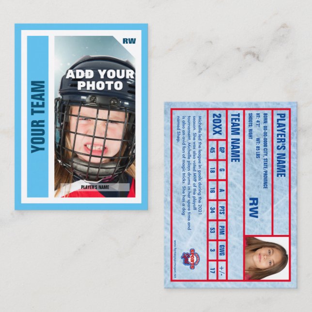 Custom Hockey Trading Card - Sky Blue Telefonnummerkarte (Vorne/Hinten)