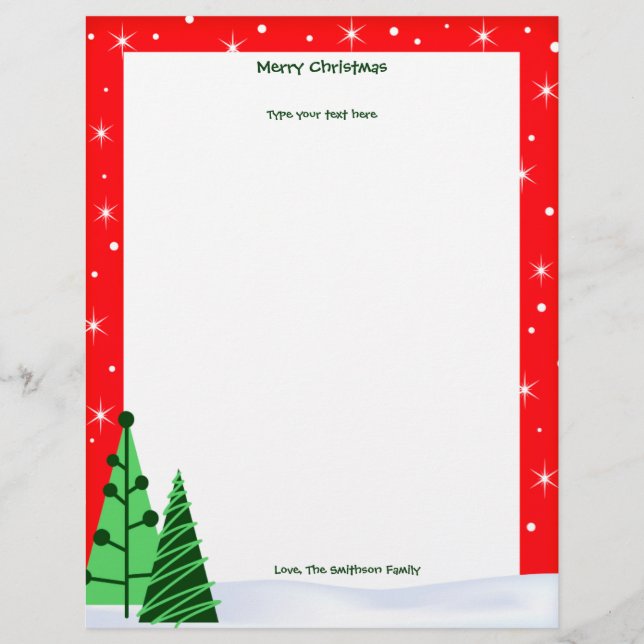 Custom Holiday / Christmas Trees Letter Stationary (Vorderseite)