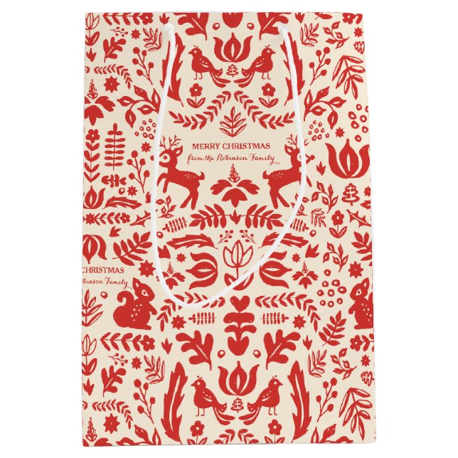 Custom Holiday Folk Art Mittlere Geschenktüte (Vorderseite)