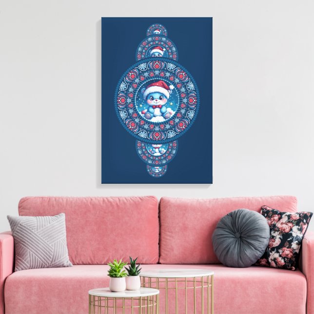 Custom Holiday Kawaii Bear Ornamental Mandala Wall Leinwanddruck (Insitu (Wohnzimmer))