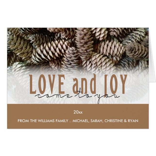 Custom Holiday Liebe und Joy Pine Cone (Vorderseite (Horizontal))