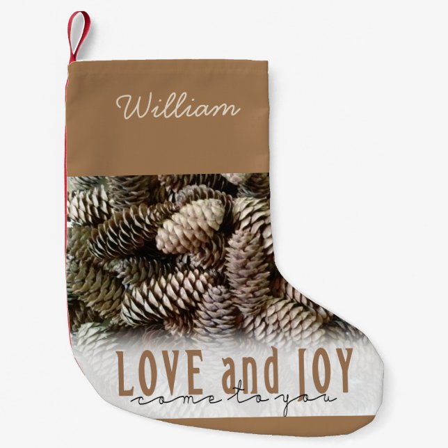 Custom Holiday Liebe und Joy Pine Cone Kleiner Weihnachtsstrumpf (Vorderseite)