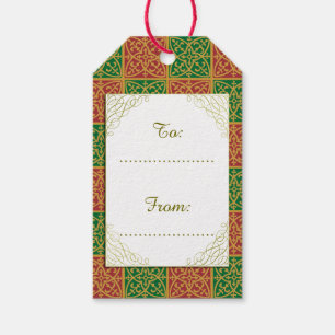 Custom Holiday Red and Green Fleur-de-lis Muster Geschenkanhänger