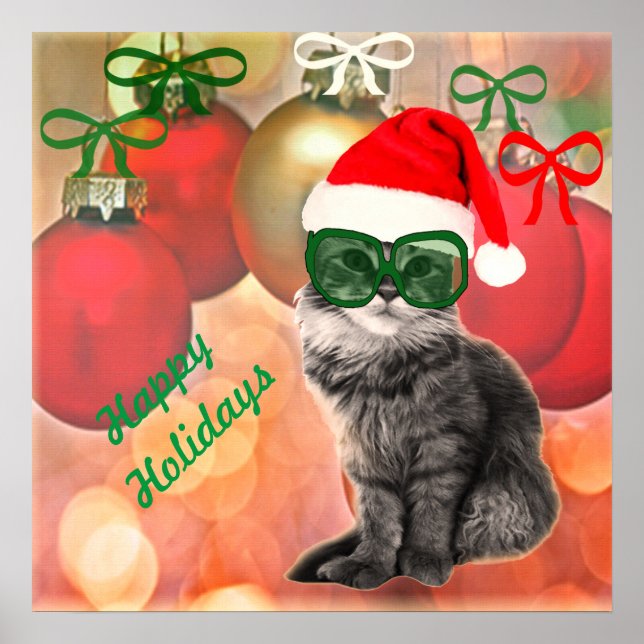 Custom Holiday santa claus cat mit Brillen Poster (Vorne)