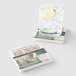 Custom Holiday Times Newspaper Weihnachtsfest Foto Steinuntersetzer