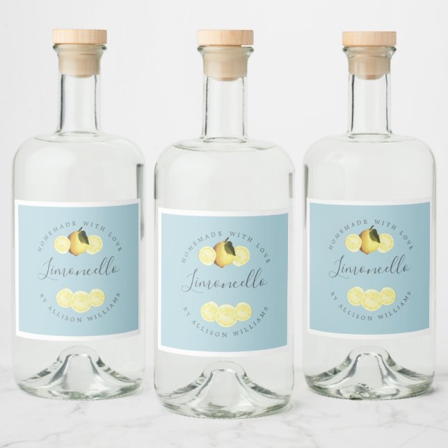 Custom Homemade Blue Glow Limoncello Label Alkoholflaschenetikett (Flaschen)