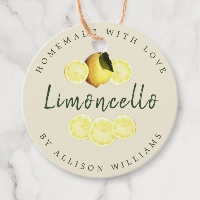 Custom Homemade Limoncello Antikes Weißes Flaschen Geschenkanhänger (Vorderseite)