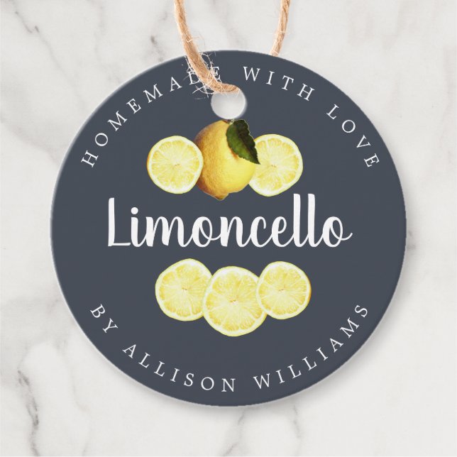 Custom Homemade Limoncello Dark Blue Flasche Geschenkanhänger (Vorderseite)