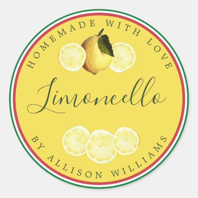 Custom Homemade Limoncello Italienische Flagge Tri Runder Aufkleber (Vorderseite)