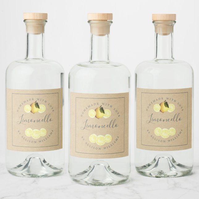 Custom Homemade Limoncello Kraft Papier Alkoholflaschenetikett (Flaschen)